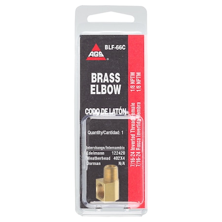Ags Brass Elbow, Female (7/16-24 Inverted), Male (1/8-27 NPT), 1/card BLF-66C